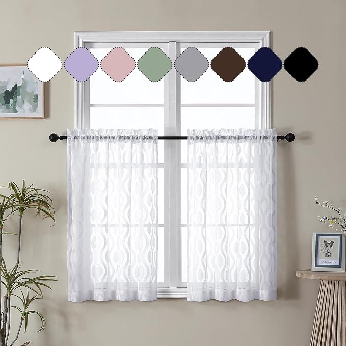 Aiyufeng White Sheer Curtains Tiers 36 Inch Length 2 Panels Set, Airy by Aiyufeng