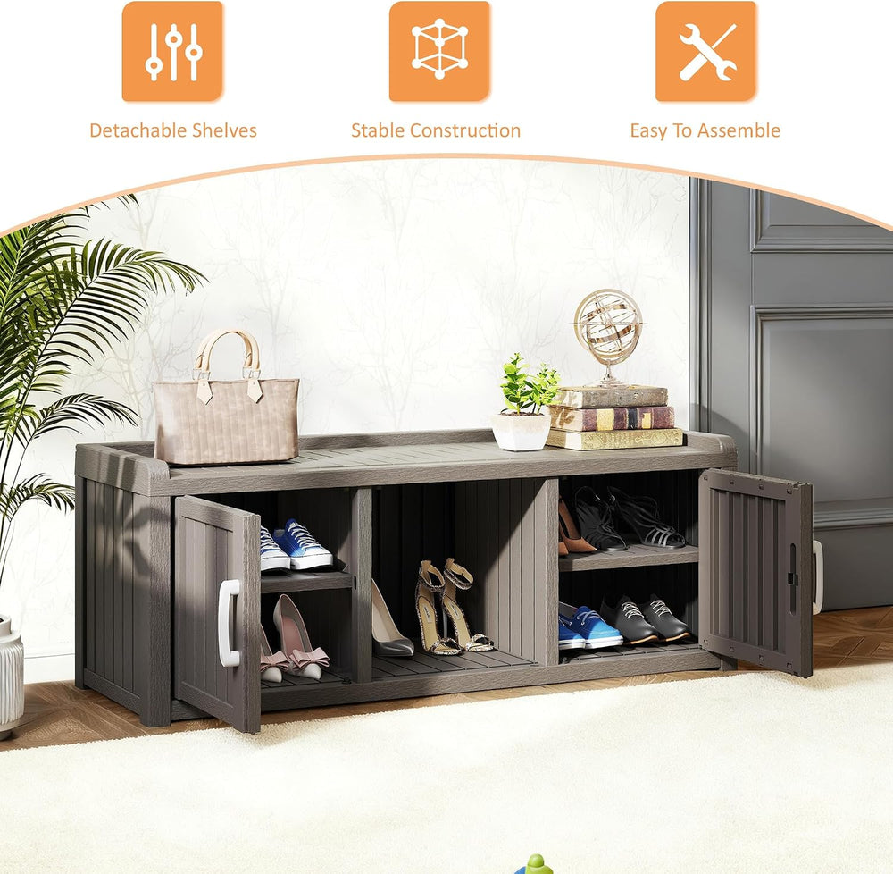 Outdoor Shoe Bench with Waterproof UV-Resistant Indoor Resin Shoe Cabinet Ent...