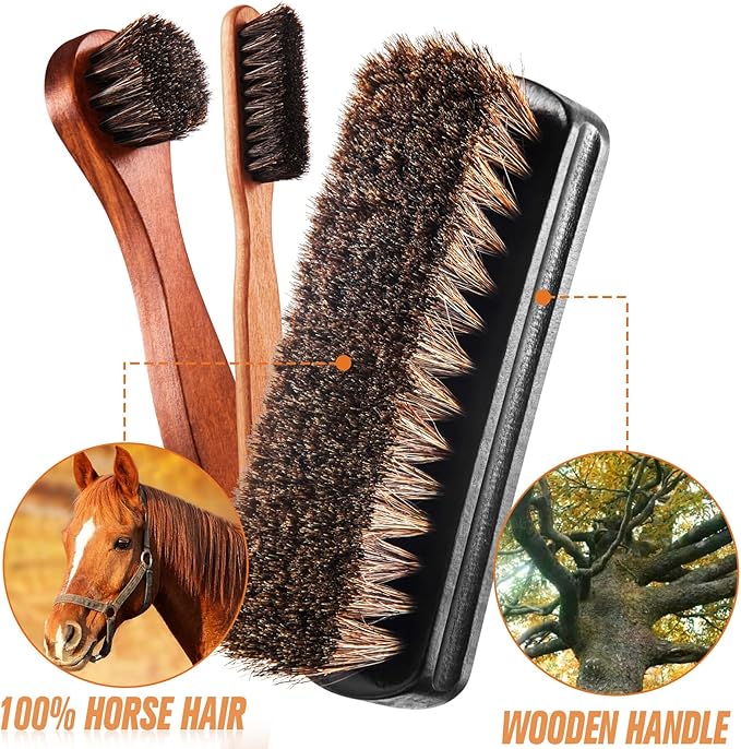 6 Pcs Horsehair Shine Shoes Brush Kit Polish Dauber Applicators Cleaning - Image 2