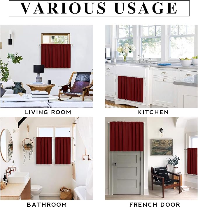 RYB HOME Curtains for Bedroom 63 inches Long, W 34 x L 63, Burgundy Red - Image 6
