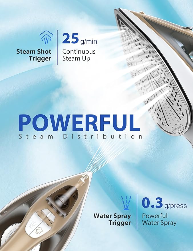 Large Irons Steamer for Clothes, 1500W Iron Non-Stick Ceramic Soleplate - Image 4