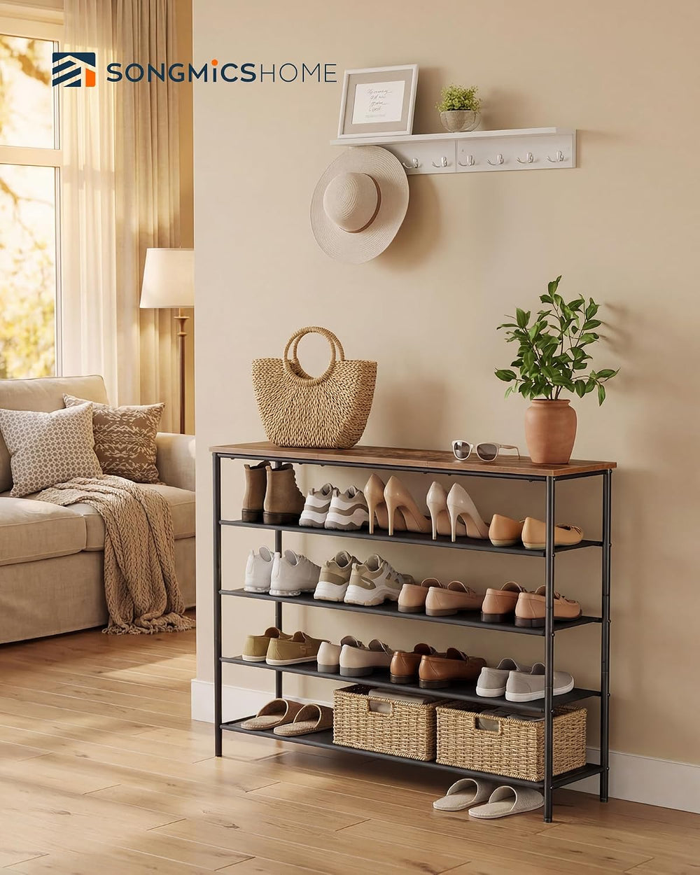 SONGMICS HOME 5-Tier Shoe Rack, Free Standing Shoe Storage Organizer, 12 x 47...