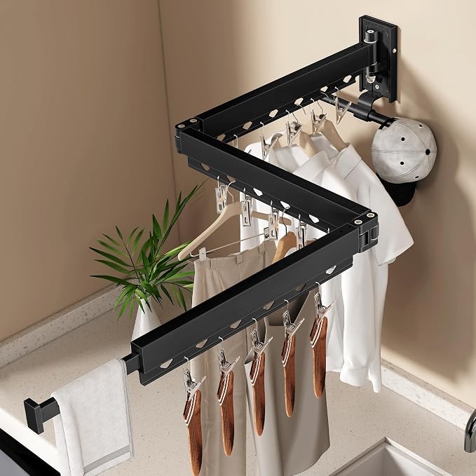 Wall Mounted Collapsible Clothes Drying Rack, Durable Space-Saving Laundry - Image 3