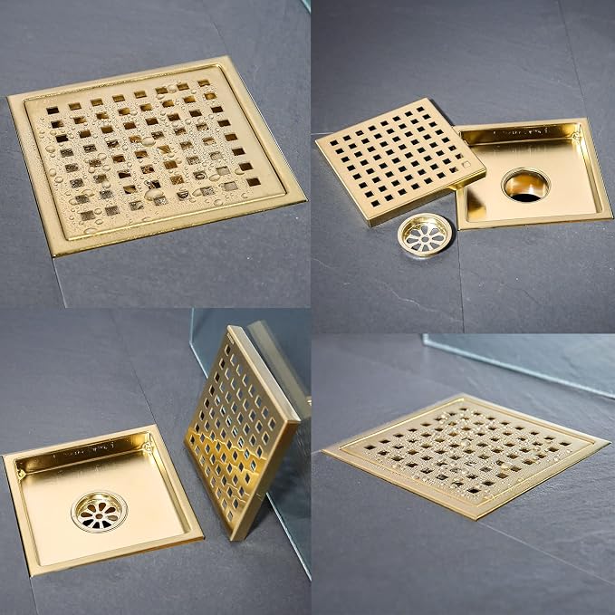RANDOM Brushed Gold Shower Drain Square 6 Inch Shower Floor Drain - Image 9