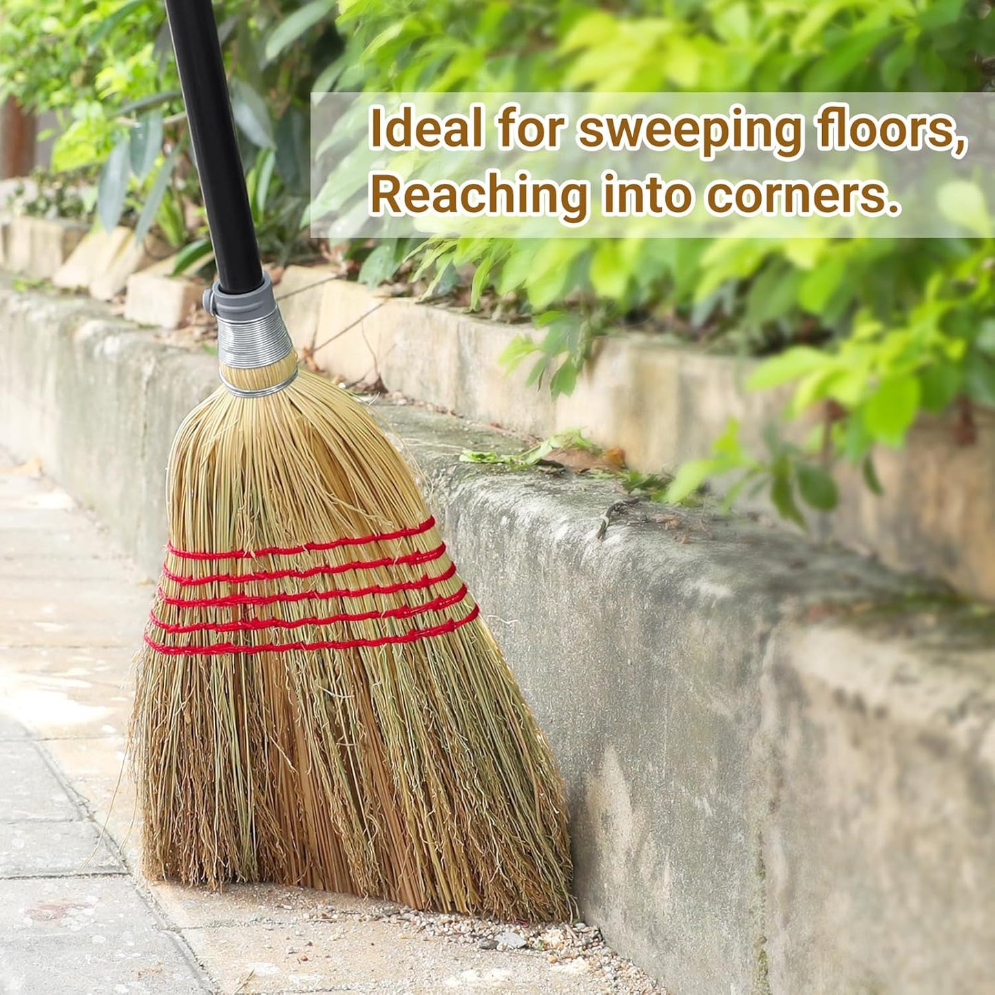 Corn Broom Outdoor, Household Indoor and Outdoor Broom Suitable for Sweeping Gravel, Fallen Leaves and Sand on Yard, Garage, Lawn, Stone Path and Concrete Floor