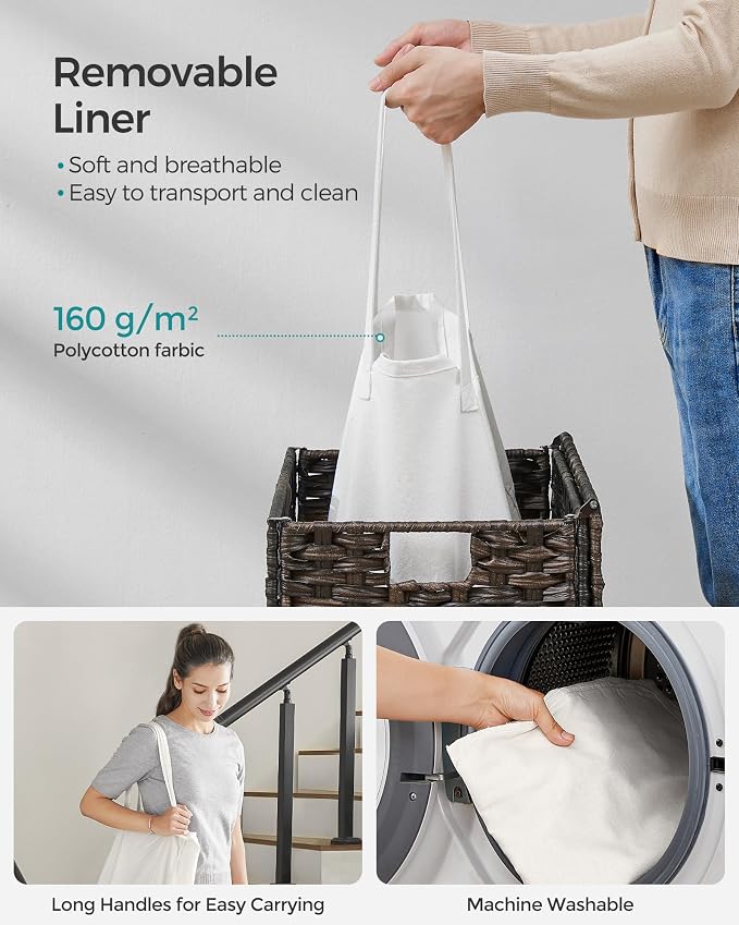 SONGMICS Laundry Hamper with Lid, 23.8 Gallon Synthetic Rattan Clothes Laundry