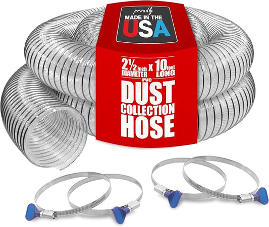 PVC Dust Collection Hose w/4 Thumbscrew Clamps, Puncture Resistant, Carbon by PeachtreeWoodworkingSupply