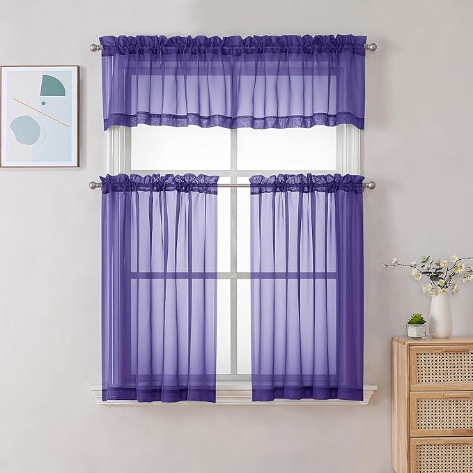 Chyhomenyc Sheer Valances for Windows 2 Pack, Small Window Curtains for Living - Image 2