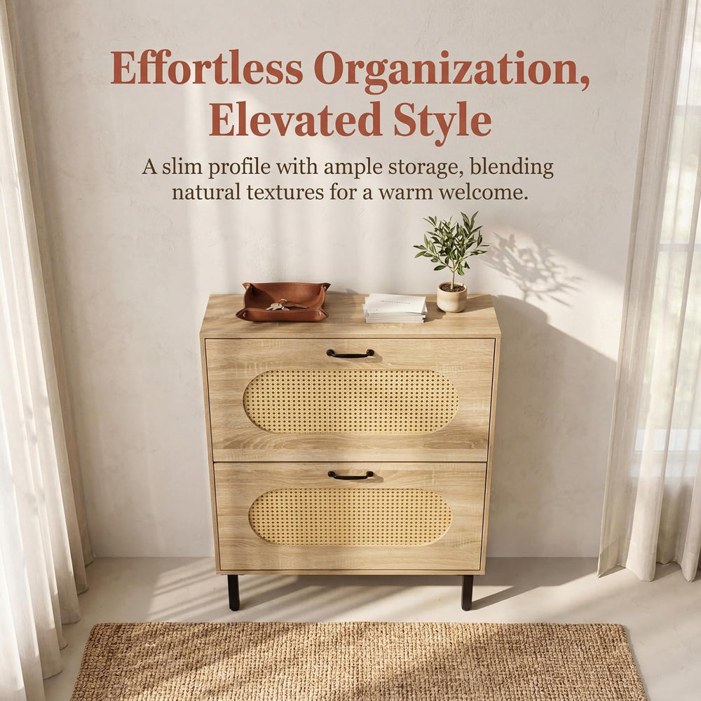 SUNCROWN 2 Flip Drawers Shoe Storage Cabinet, Freestanding Narrow Entryway Or...