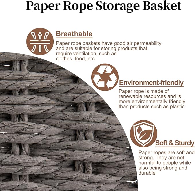 OIAHOMY Toilet Paper Baskets Handmade Paper Rope Decorative Wicker Storage Tank - Image 4