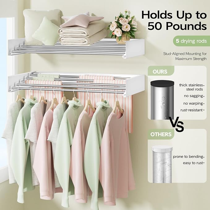 Wall Mounted Clothes Drying Rack 32", Foldable Wall Mount Laundry Rack F...