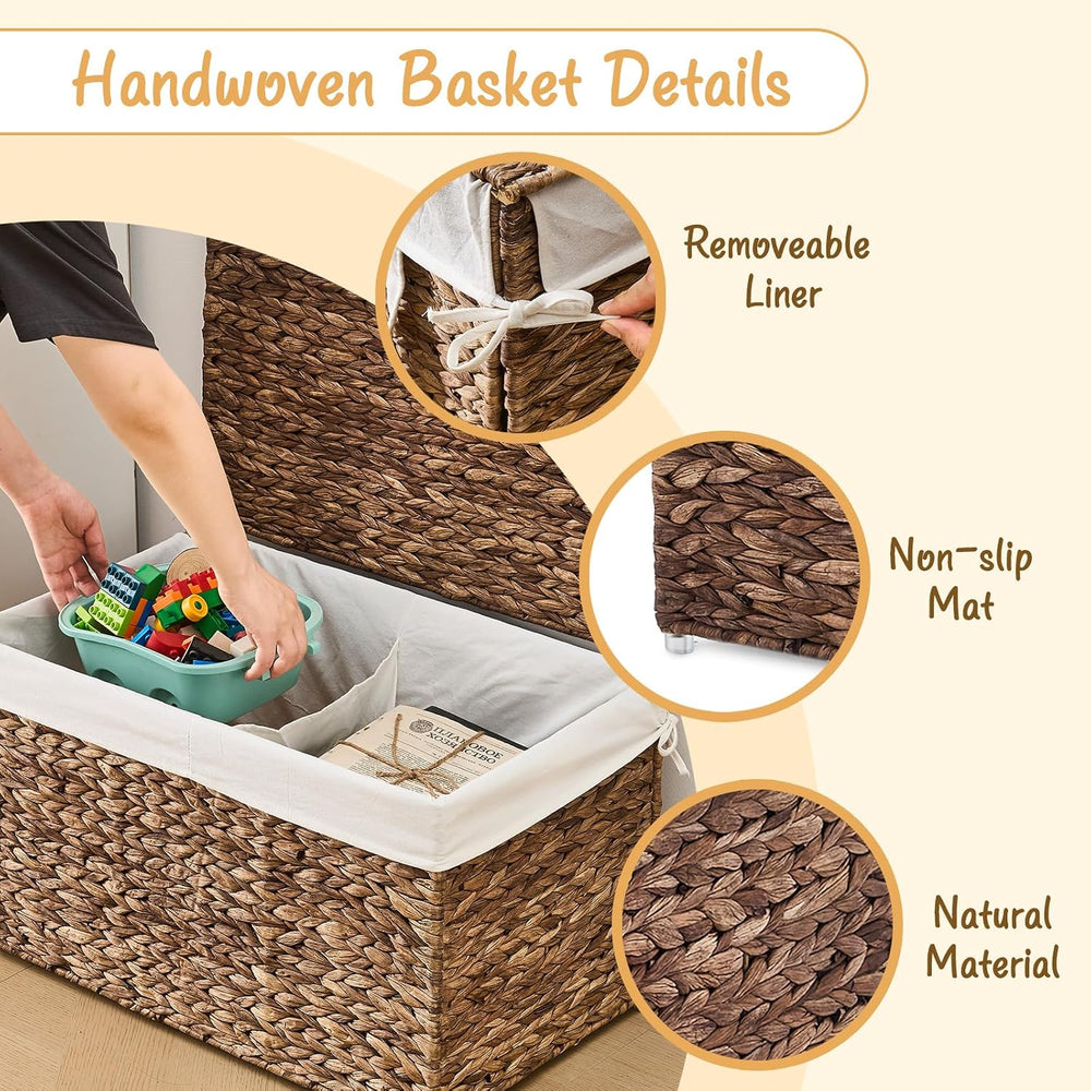 Storage Basket with Lid, Woven Wicker Shelf Basket with Removable Liner, Meta...