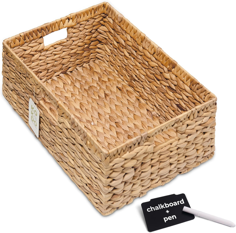 KOKODO 15”L x 11”W Large Rectangular Water Hyacinth Wicker Storage Basket wit...