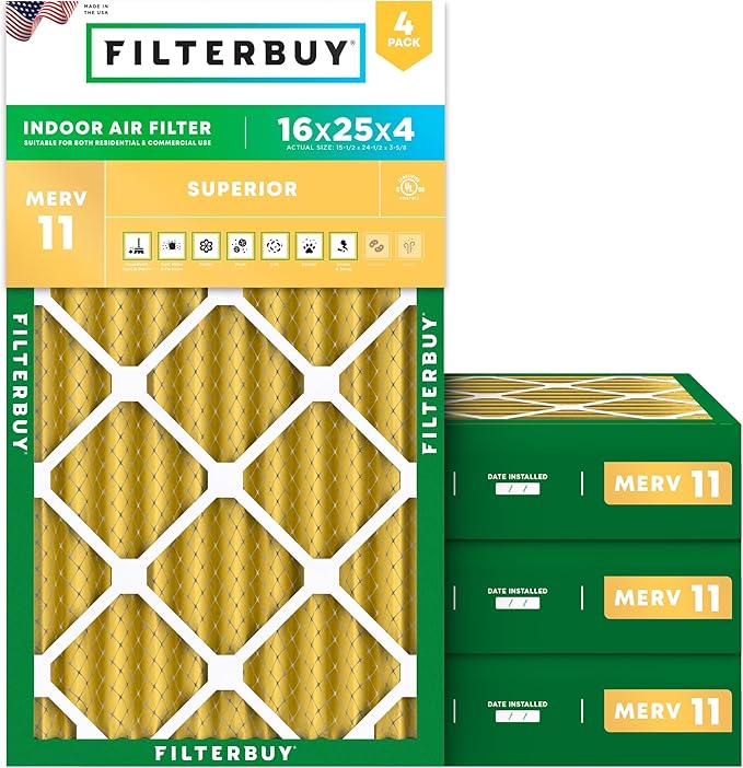 Filterbuy 16x25x4 Air Filter MERV 11 Allergen Defense Replacement, by Filterbuy
