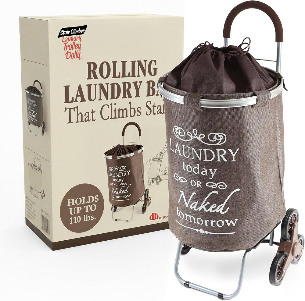 dbest products Stair Climber Laundry Trolley Dolly, Brown Laundry Bag Hamper ...