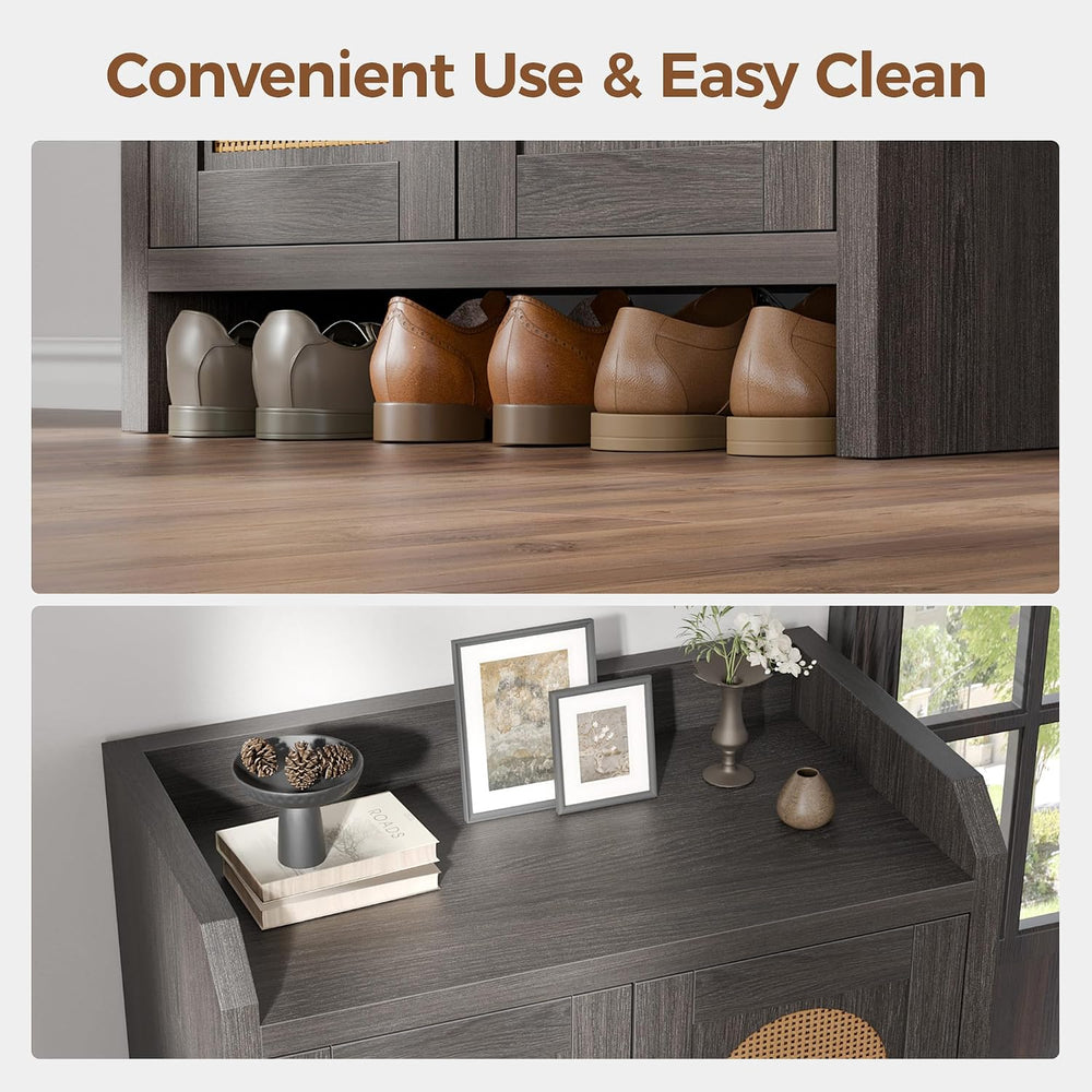 Mericonia Shoe Cabinet Storage for Entryway, Natural Rattan Shoes Cupboard, W...