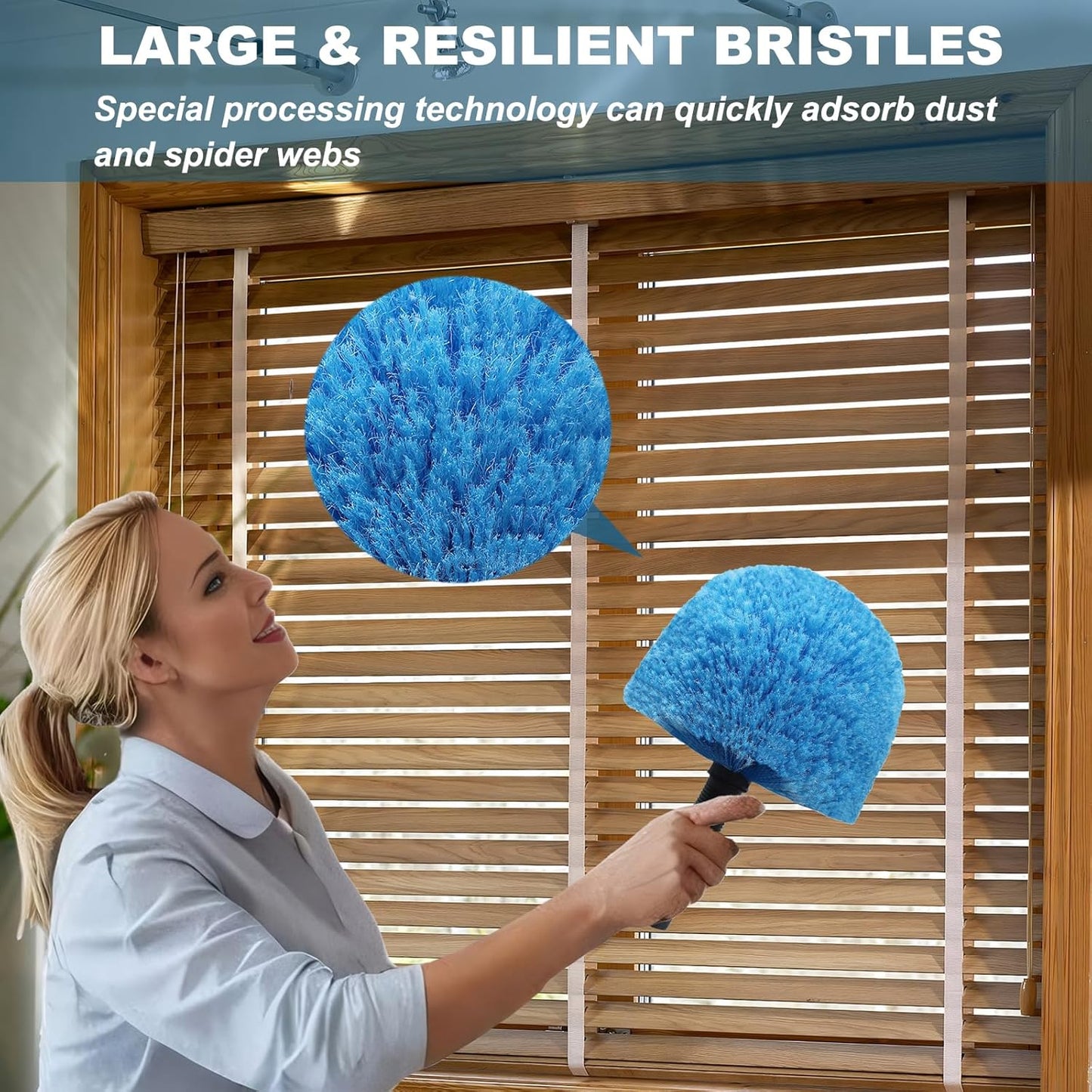 2 Pack Robust Cobweb Duster Head Brush – Superior Twist-On Web Cleaning Tool – Spider Web Remover Brush Compatible with Standard 3/4 Inch Threaded Poles for Outdoor & Indoor Use – Head Only (Blue)