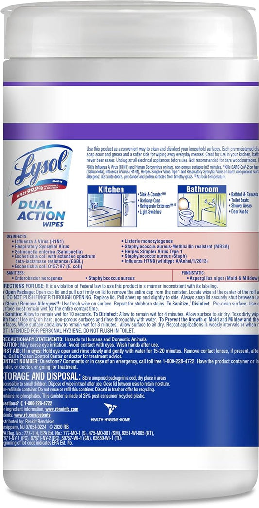Lysol Dual Action Disinfectant Wipes, Dorm Room Essentials, Citrus Scent - Image 2