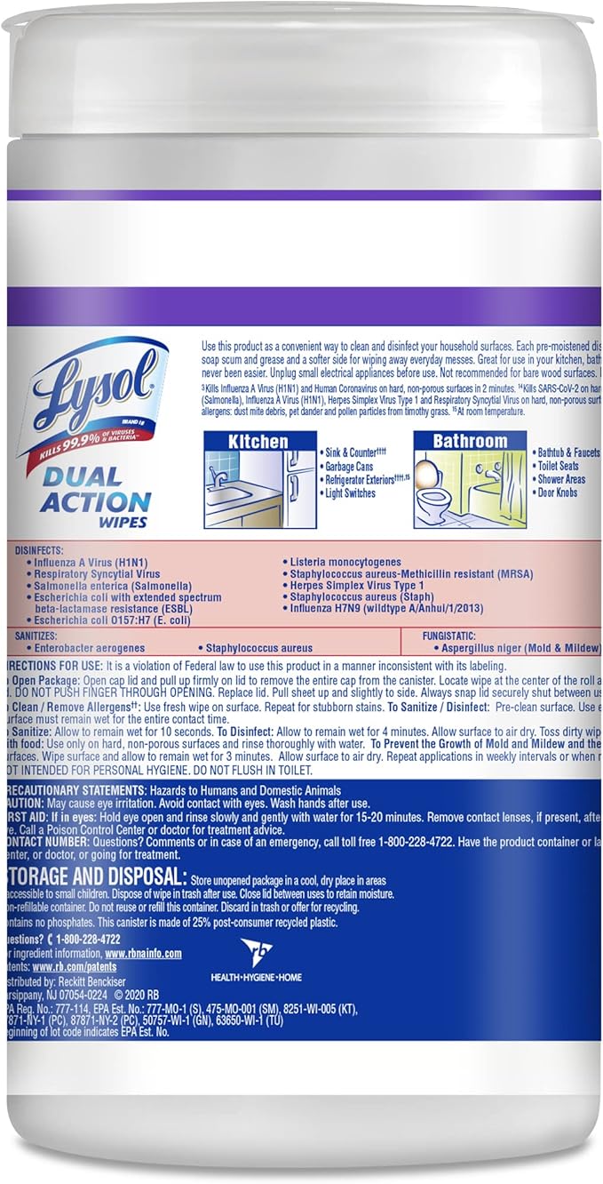 Lysol Dual Action Disinfectant Wipes, - Image 2