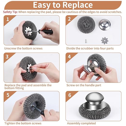 5Pcs Steel Wool Scrubber with Replacement Wire Sponge Pads Set, Stainless Steel - Image 6