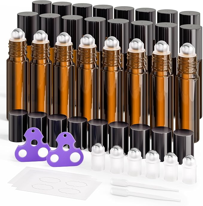 ULG 24-Pack Essential Oil Roller Bottles 10ml, Empty Bottles by ULG