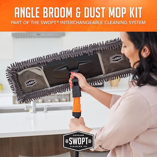 SWOPT 24” Microfiber Dust Mop, Angle Broom + 48” & 60" Steel Handles, Combo — - Image 5