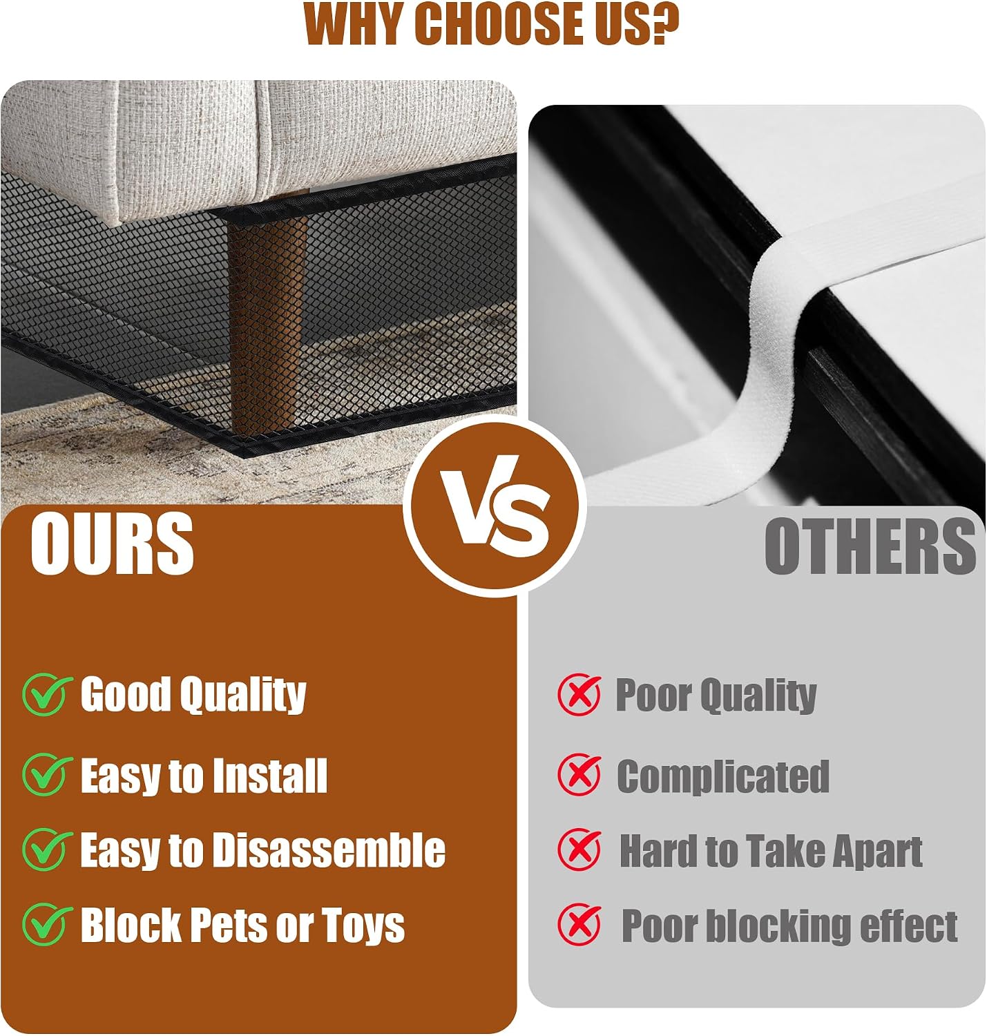 Under Couch Blocker for Pets and Toys, 6in x 32.8ft Upgraded Under Bed Blocker with 15 Mounting Bases and 6 Hook and Loop, Toy Blocker for Couch, Stop Cats Dogs Going Under Sofa (Black)