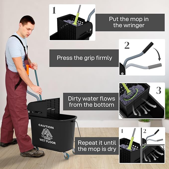 HOMCOM Compact Mop Bucket with Wringer on Wheels - Image 5