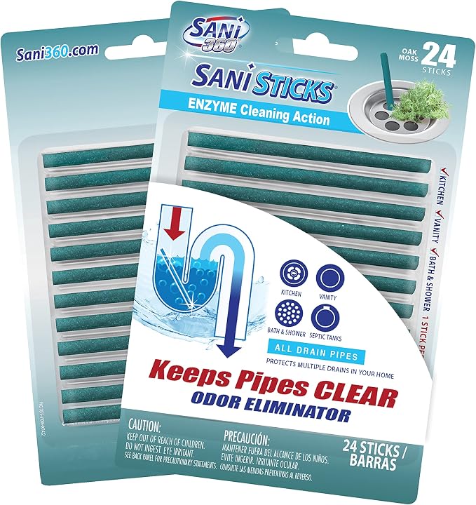 SANI 360° Sani Sticks Drain Cleaner and Deodorizer, Enzyme Pipe Cleaners by SANI360%C2%B0