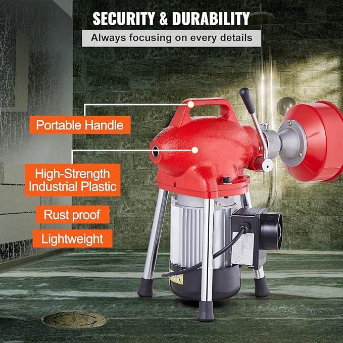 VEVOR Drain Cleaner Machine 66FT x 5/8 Inch, 250W Electric Sewer Snake Auger - Image 6