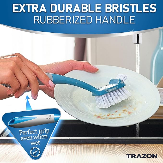 Dish Brush Set of 5 with Convenient Holder, Bottle Water Brush, Dish Scrub Brush - Image 6