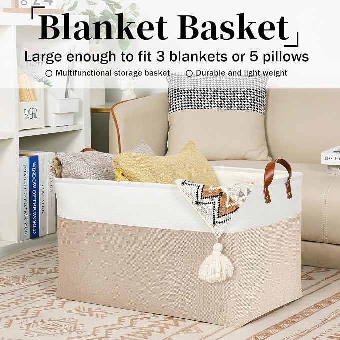 DULLEMELO Extra Large Baskets for Organizing, Foldable Blanket Basket Living - Image 5