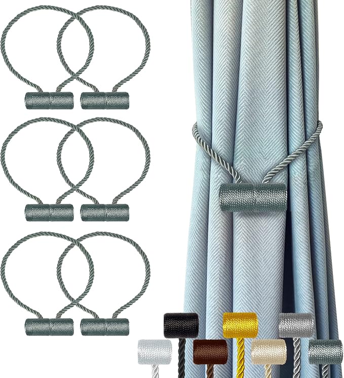Hion Magnetic Curtain Tiebacks Gray Blue 6 Pack, Curtain Tiebacks Buckles by Hion