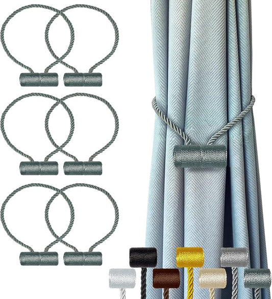 Hion Magnetic Curtain Tiebacks Gray Blue 6 Pack, Curtain Tiebacks Buckles by Hion