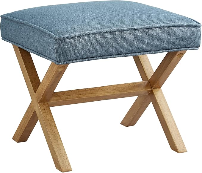 Amazon Basics Small Ottoman Foot Rest, Mid-Century Modern X Square Polyester by AmazonBasics