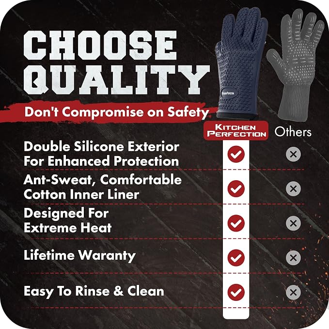 KITCHEN PERFECTION S Silicone Smoker Oven Gloves -Extreme Heat Resistant BBQ - Image 8