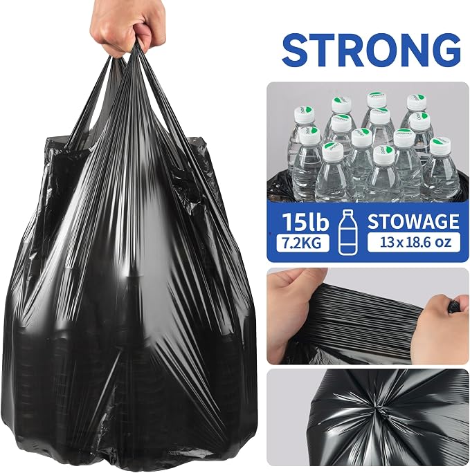 Small Trash Bags with Handles 2.6 Gallon 50 Count Black - Image 4