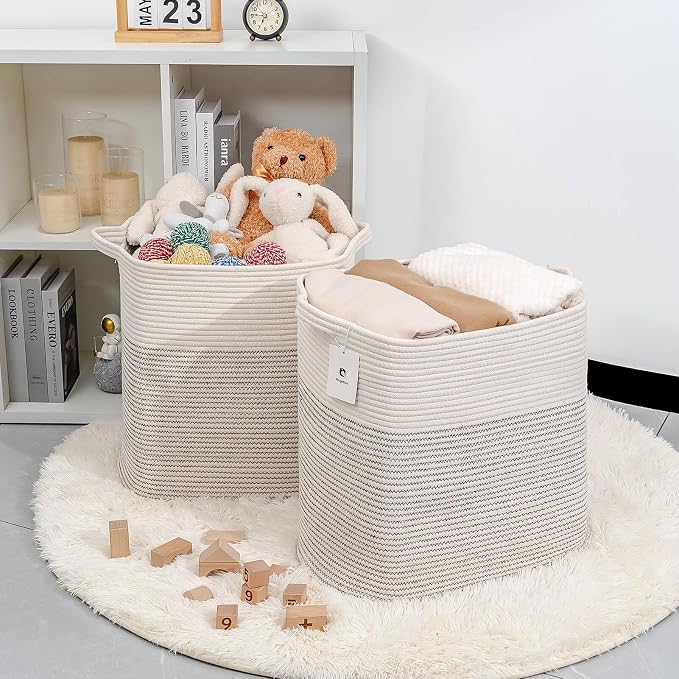 Storage Baskets for Clothes Fabric Cotton Rope Storage Basket bins - Image 4