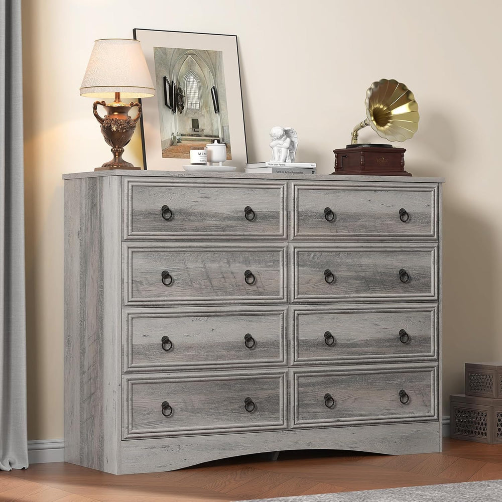 VVFLU Grey 8 Drawer Dresser for Bedroom, Wood Chest of Drawers, Large Storage...