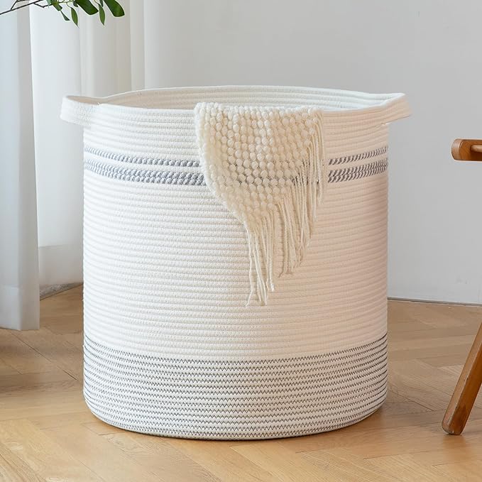OIAHOMY 80L Laundry Basket, Laundry Hamper, Cotton Rope Storage Basket by MasterofSpaceOptimization