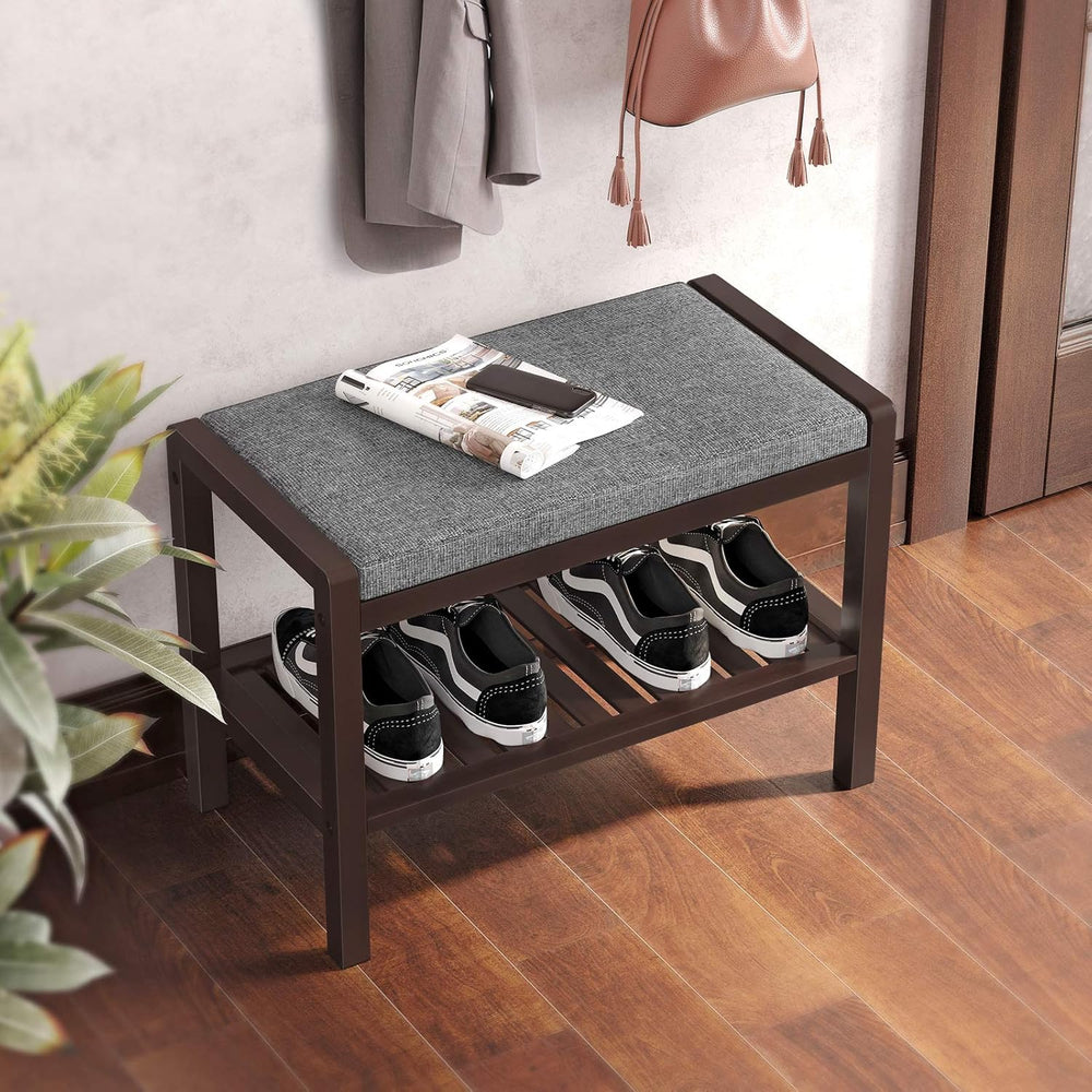 SONGMICS Shoe Rack Bench, Padded Seat, Storage Shelf, Holds Up to 350 lb