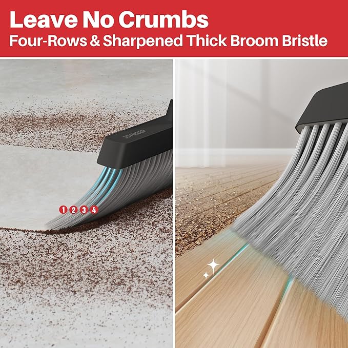 JOYMOOP Black and Red Broom and Dustpan Set, Upright Angle Design - Image 5