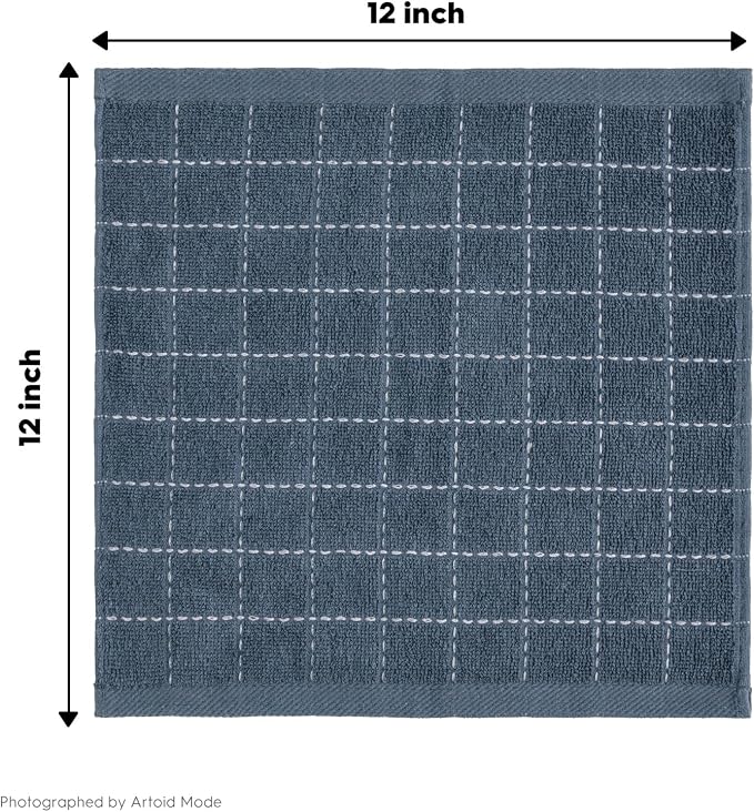 Artoid Mode Checkered Designed Cotton Grey Terry Kitchen Dish Cloths, 12x12 - Image 7