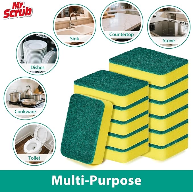 Sponges Kitchen Scrub Dish Sponge Scouring Pad, 36 Pack Cleaning Brush Scrubber - Image 5