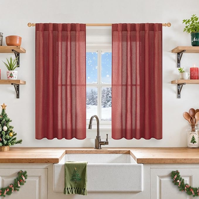 YoungsTex Red Linen Curtains 45 Inch Length - Image 2