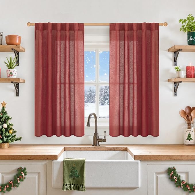 YoungsTex Red Linen Curtains 48 Inch Length - Image 2