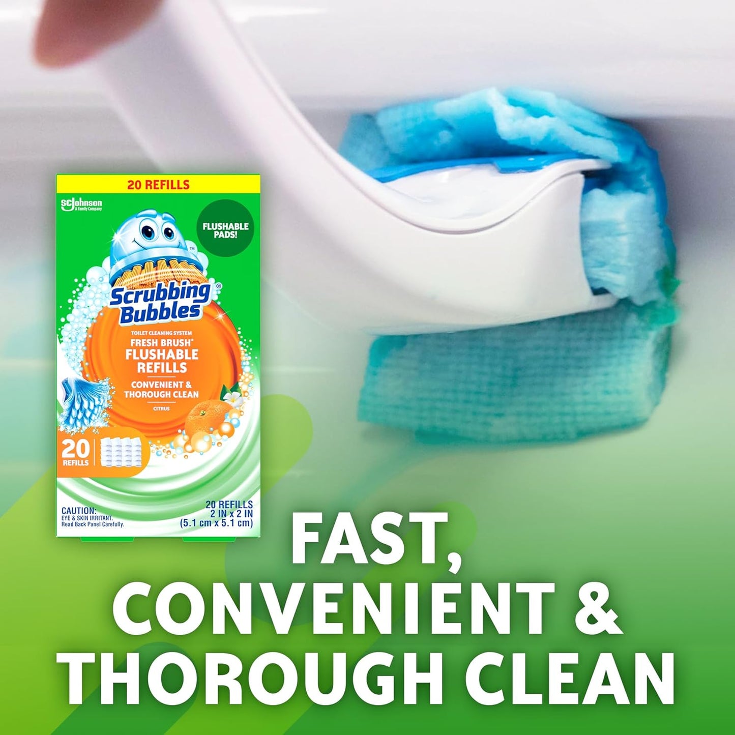 Scrubbing Bubbles Flushable Toilet Bowl Wand Cleaner Refills, Fresh Brush Cleaner Toilet Refill Pads, Removes Limescale & Odors, Citrus Scent, 20 Count (Pack of 1)