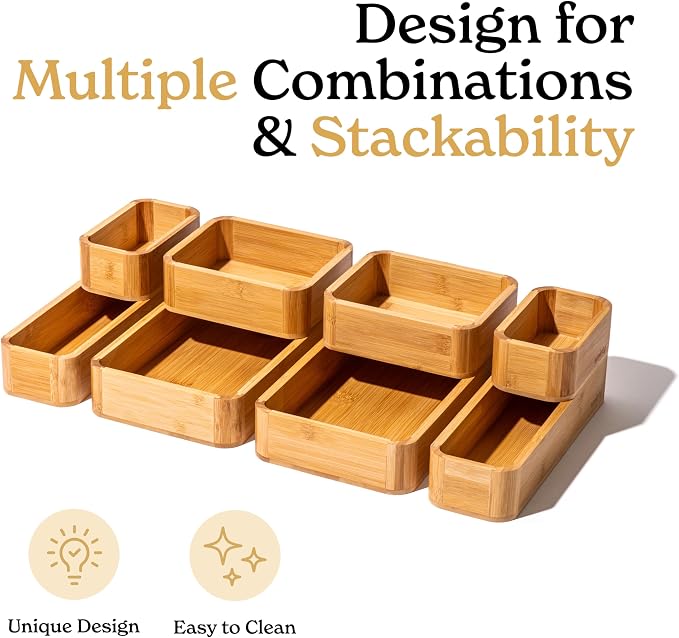 SMIRLY 8-Piece Bamboo Kitchen Drawer Organizer Set - Image 5