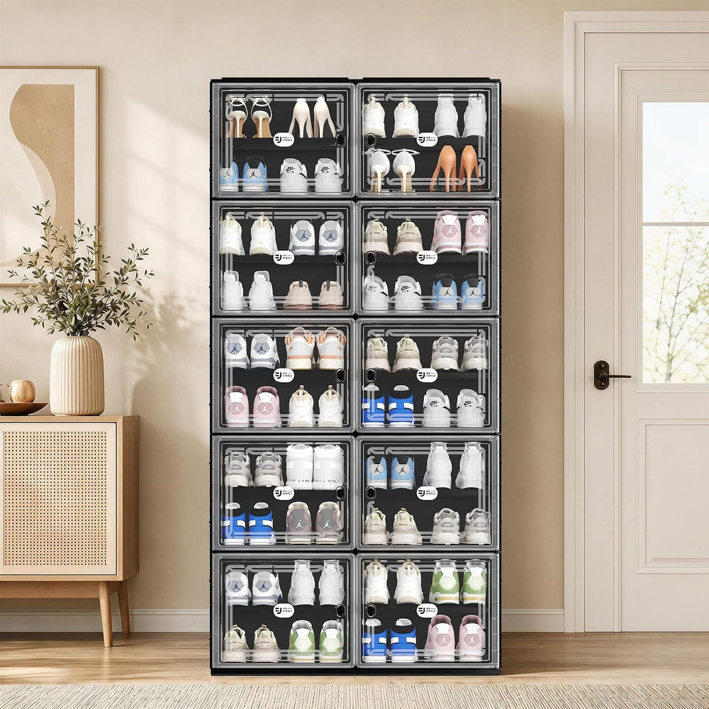 Black Shoe Storage Cabinet for 40 Pairs with Magnetic Clear Doors
