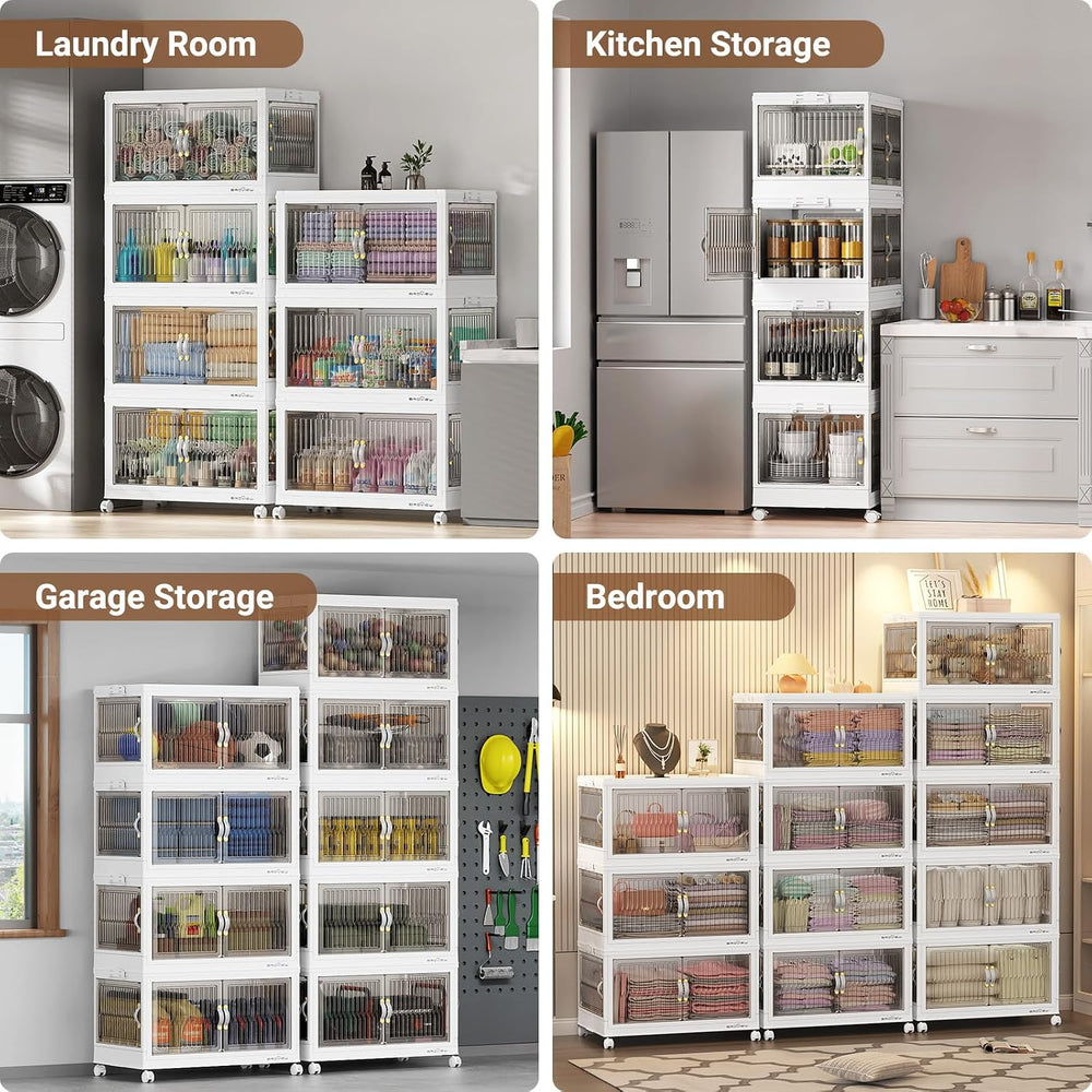 BROVIEW 480Qt Stackable Storage Bins with 4 Lids, Front and Side Open Doors, ...
